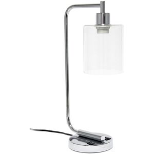 Lalia Home Modern Iron Desk Lamp With USB Port And Glass Shade Silver NoSize