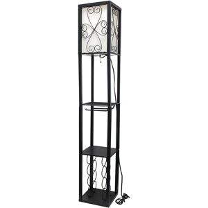Lalia Home Floor Lamp Etagere Organizer Storage Shelf And Wine Rack With Linen Shade Black NoSize