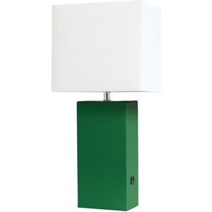 Lalia Home Modern Leather Table Lamp With USB And White Fabric Shade Green NoSize