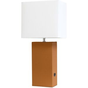 Lalia Home Modern Leather Table Lamp With USB And White Fabric Shade Tan NoSize