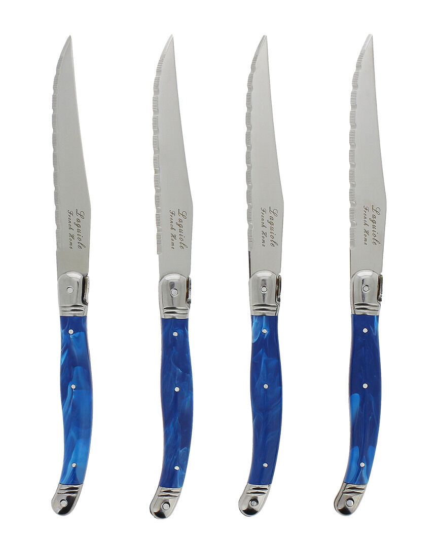 French Home Set of 4 Laguiole Blue Marble Steak Knives NoColor NoSize