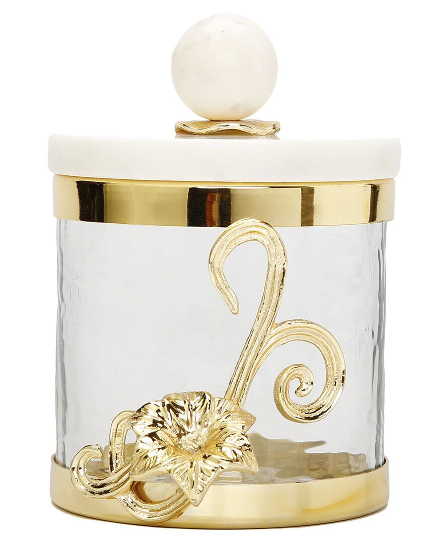 Alice Pazkus Small Glass Canister With Gold Design And Marble Lid Gold NoSize