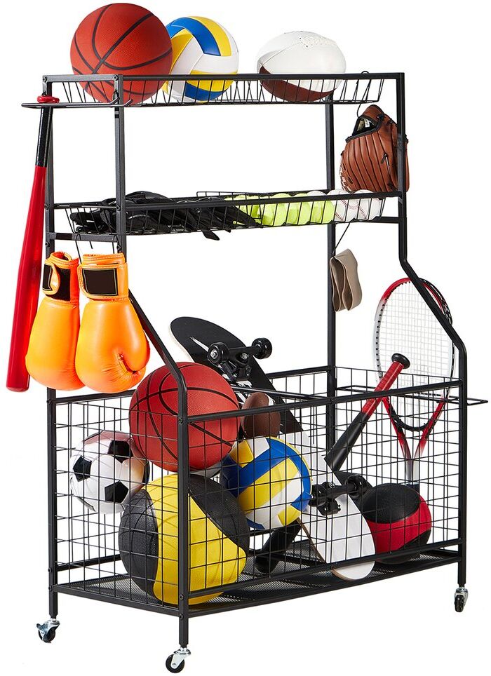 LUGO Heavy-Duty Garage Sports Equipment Organizer with Wheels Black NoSize