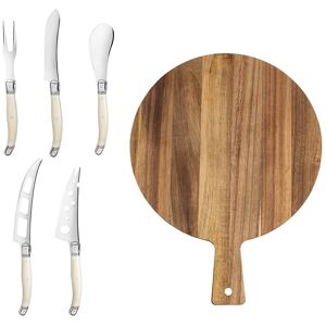 French Home Laguiole 6pc Artisan Cheese Knife Set & Round Wood Board White NoSize