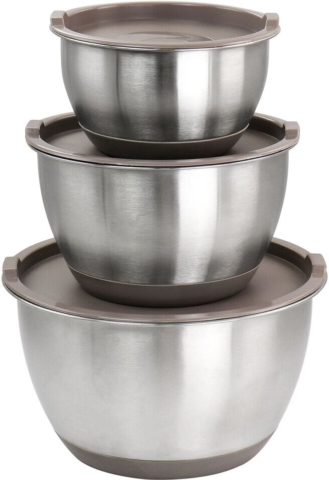 Martha Stewart 3pc Stainless Steel Mixing Bowl Set With Lids Taupe NoSize