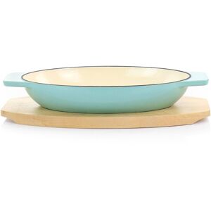 Martha Stewart 2pc Enameled Cast Iron Oval Casserole Birch Wood Trivet Set Aqua NoSize