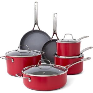 Sur La Table Angelie 10pc Black Nonstick Ceramic Enameled Aluminum Cookware Set Red NoSize