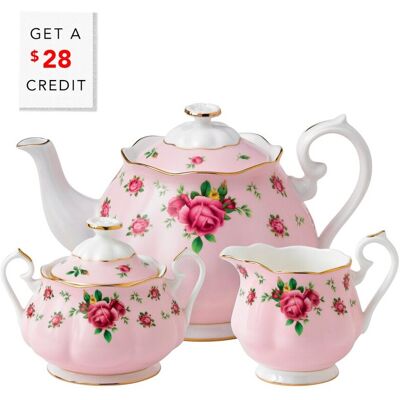 Royal Albert "New Country Roses" 3pc Tea Set with $29 Credit NoColor NoSize Royal Albert "New Country Roses" 3pc Tea Set with $29 Credit NoColor NoSize