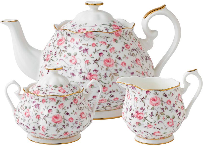 Royal Albert Rose Confetti 3pc Teapot Sugar Cream Vintage Set with $28 Credit NoColor NoSize