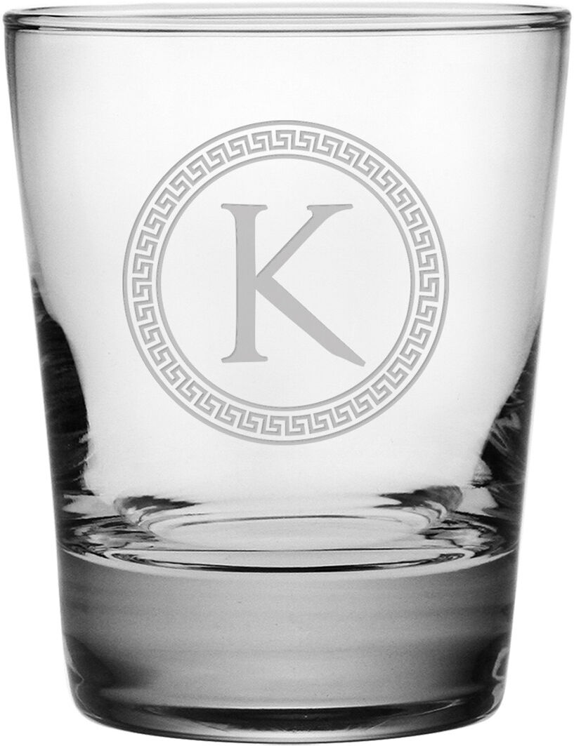 Susquehanna Glass Monogrammed Set of Four 13.25oz Greek Heavy Based Double Old Fashioned Glass Monogrammedes, (A-Z) NoColor M