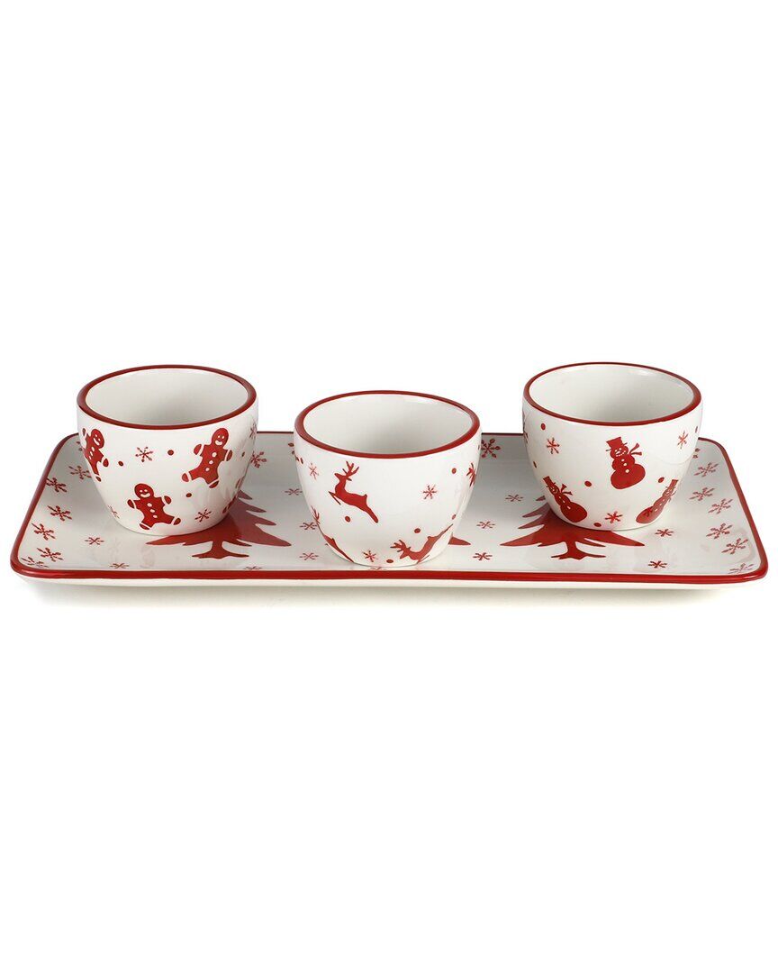 Euro Ceramica Winterfest 4pc Holiday Entertainment Serving Set Red NoSize