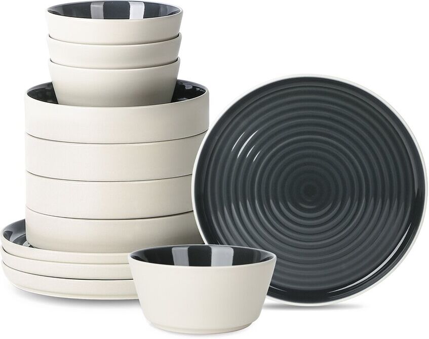 Stone Lain Elica 12pc Black/Beige Stoneware Dinnerware Set Black NoSize