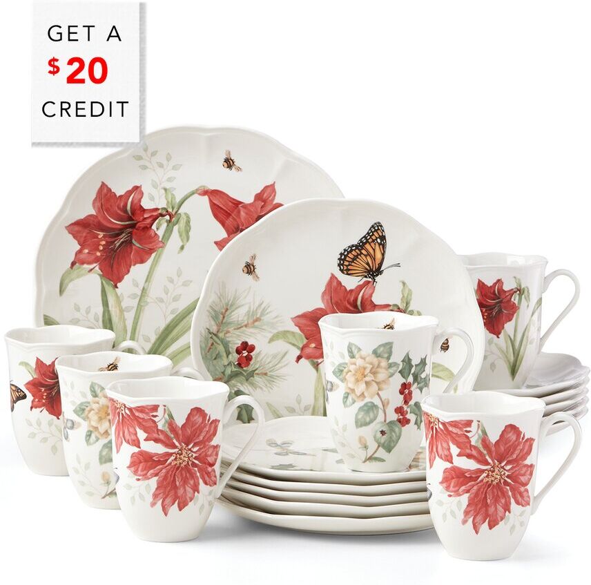 Lenox Butterfly Meadow 18PC Dinnerware Set Red NoSize