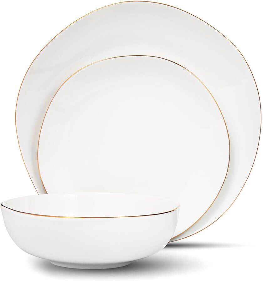 Godinger Andover White 12pc Gold Rim Dinnerware Set, Service For 4 White NoSize