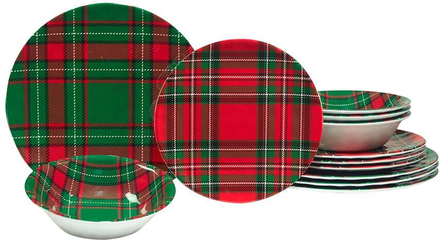 Certified International Christmas Plaid 12pc Dinnerware Set NoColor NoSize