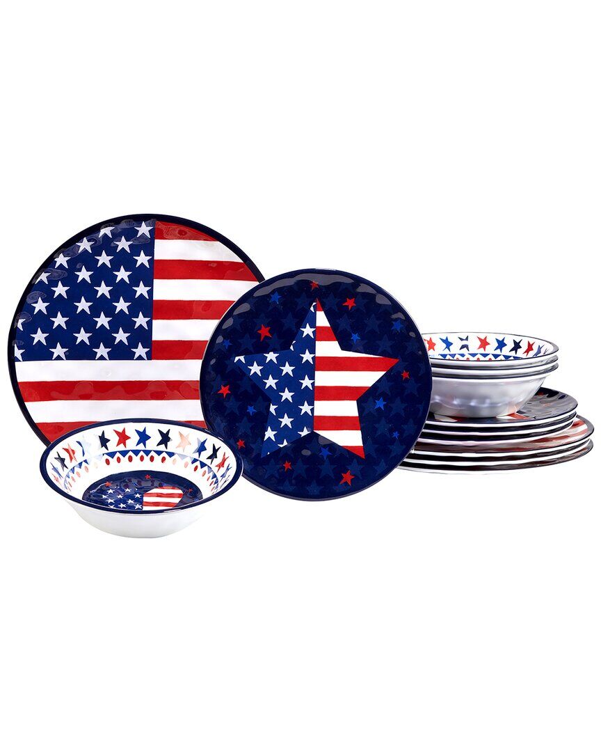 Certified International Stars And Stripes 12pc Dinnerware Set Red NoSize