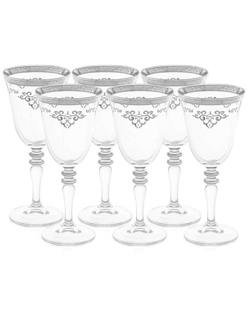 Alice Pazkus Set of 6 Water Glasses With Rich Silver Design Silver NoSize
