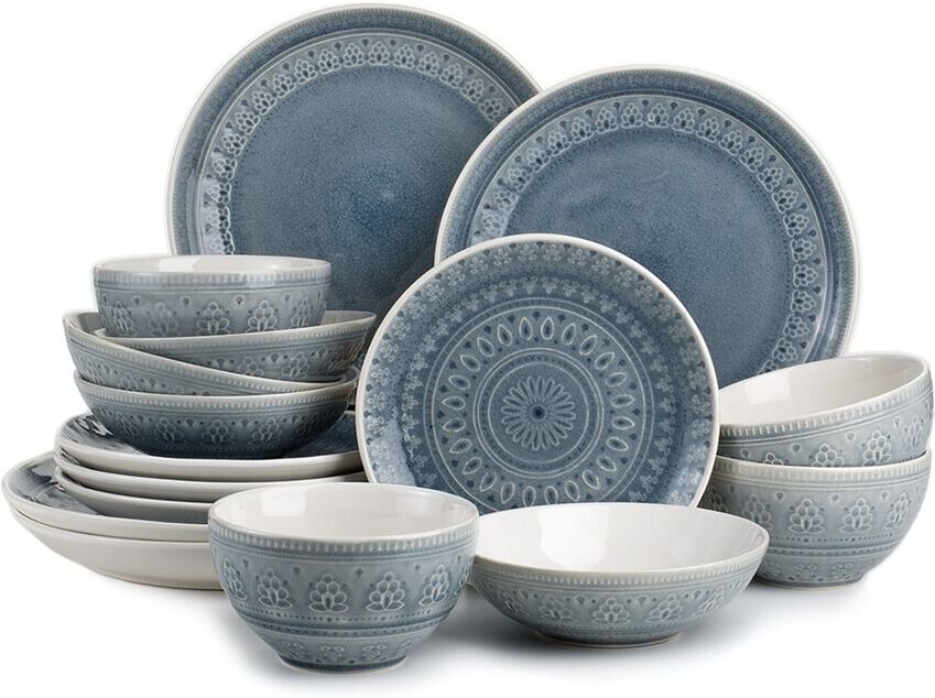 Euro Ceramica Fez 16pc Double Bowl Dinnerware Set - Grey Grey NoSize