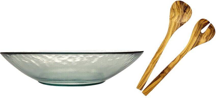 French Home Vintage Recycled Glass Multi-Purpose Serving Bowl & Olive Wood Servers NoColor NoSize