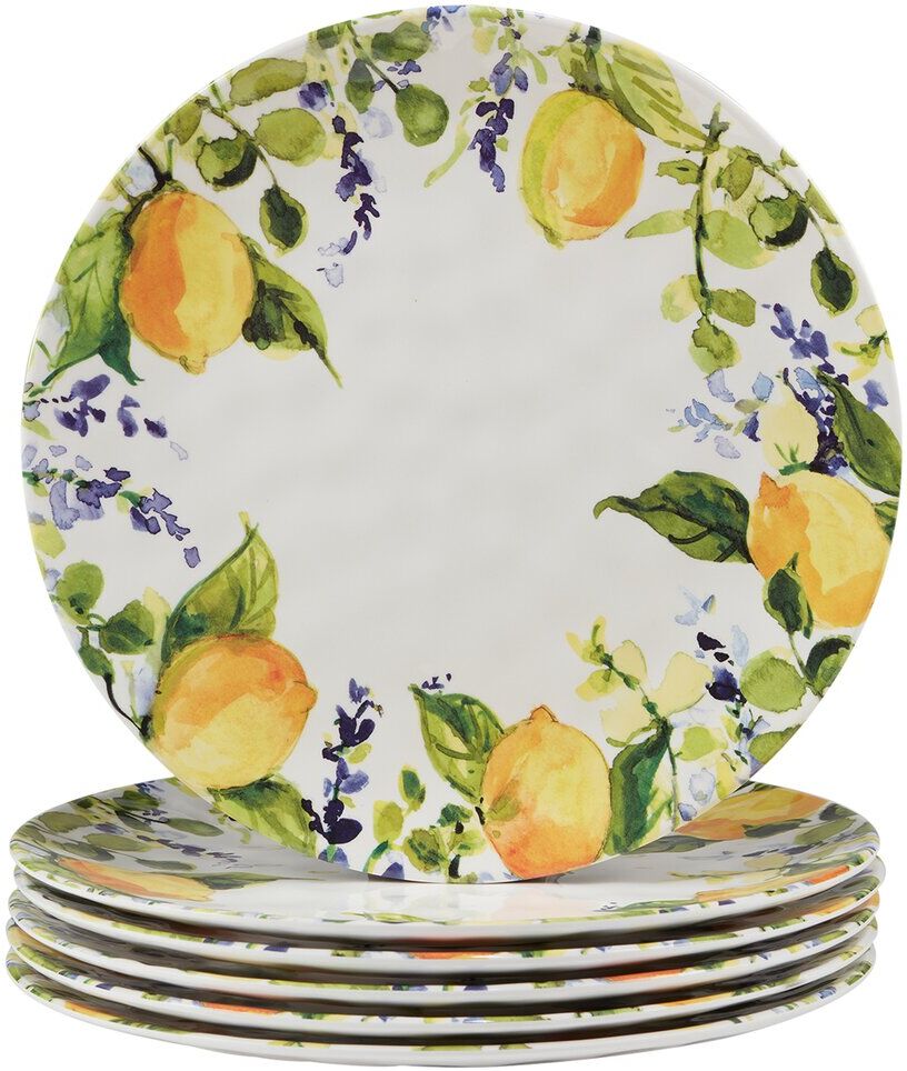 Certified International Melamine Set of 6 Lemon Zest Dinner Plates NoColor NoSize