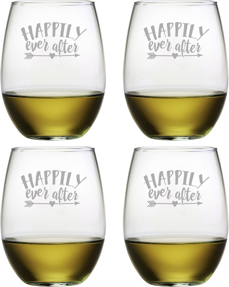 Susquehanna Glass Set of Four 21oz Happily Ever After Stemless Glasses NoColor NoSize