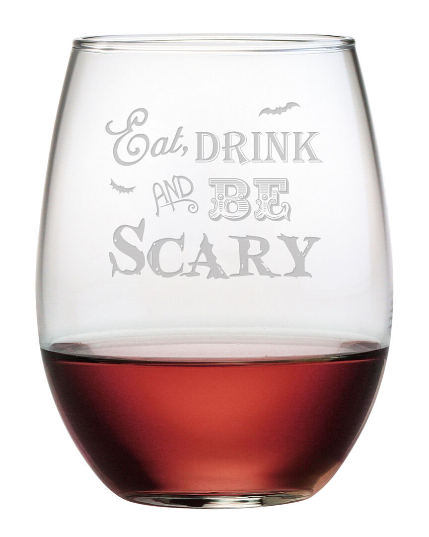 Susquehanna Glass Set of Four Eat Drink & Be Scary Stemless Wine Glasses NoColor NoSize