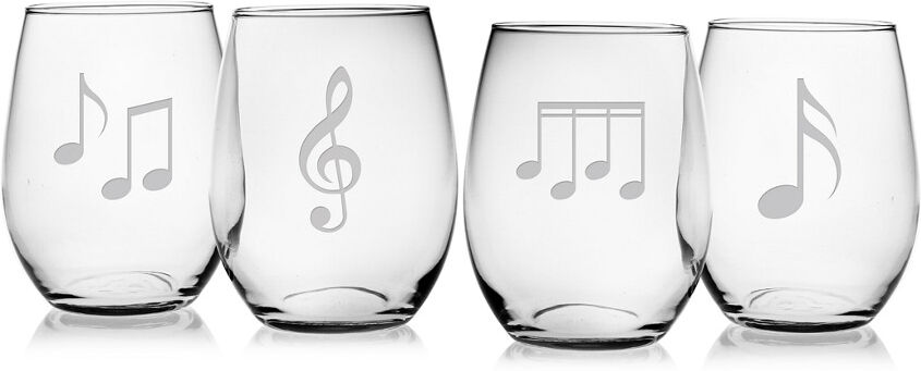 Susquehanna Glass "Musical Notes" Set of 4 Stemless Wine Glasses NoColor NoSize