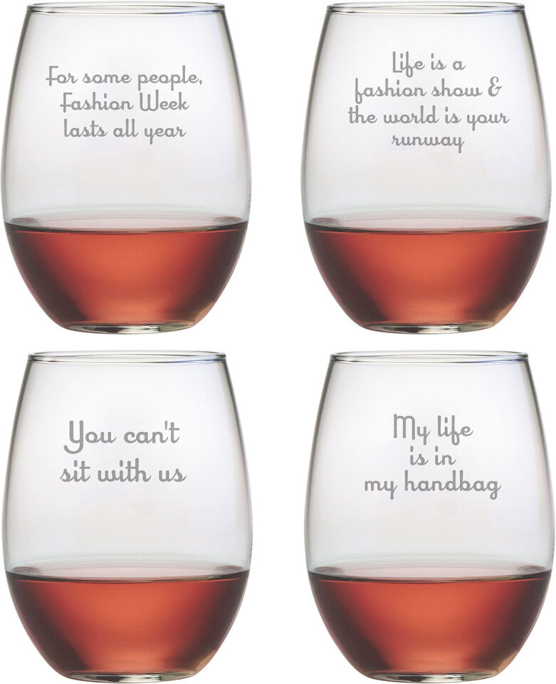 Susquehanna Glass Fashion Quotes Set of Four 21oz Stemless Wine Glasses NoColor NoSize