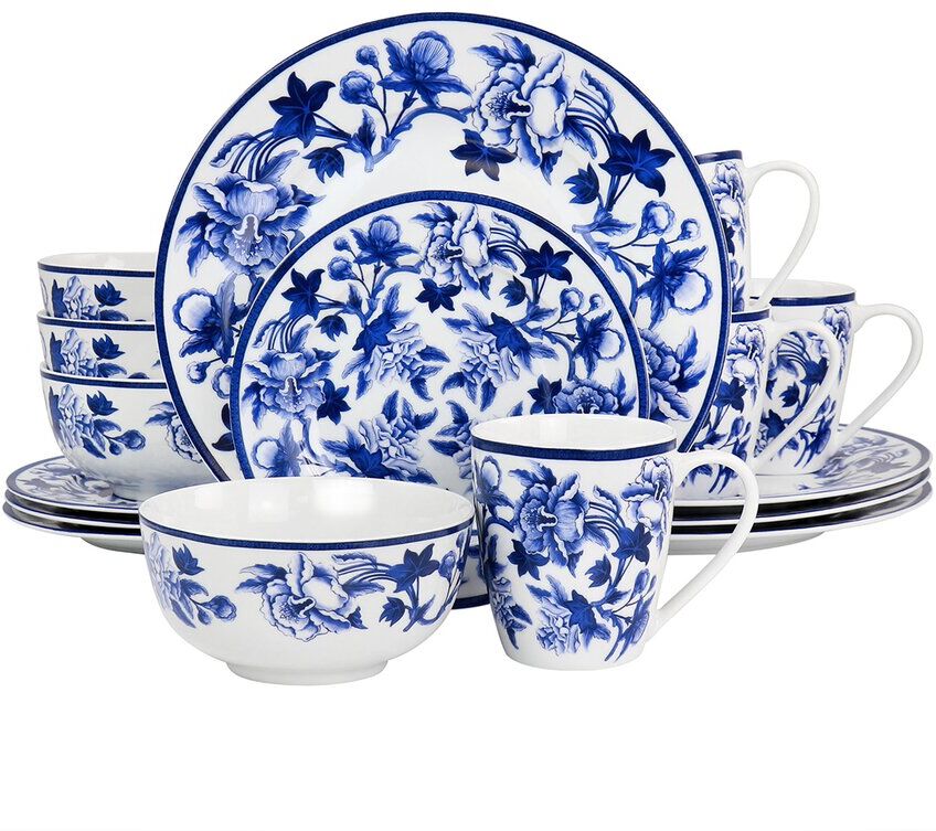 Martha Stewart 16pc Blue Vintage Fine Ceramic Dinnerware Set cobalt NoSize