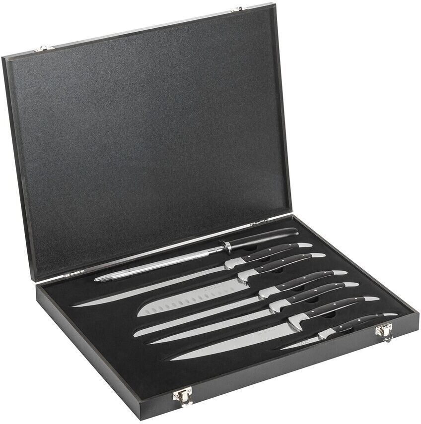 French Home 7pc Connoisseur Laguiole Kitchen Knife Set With Knife Sharpener Black NoSize