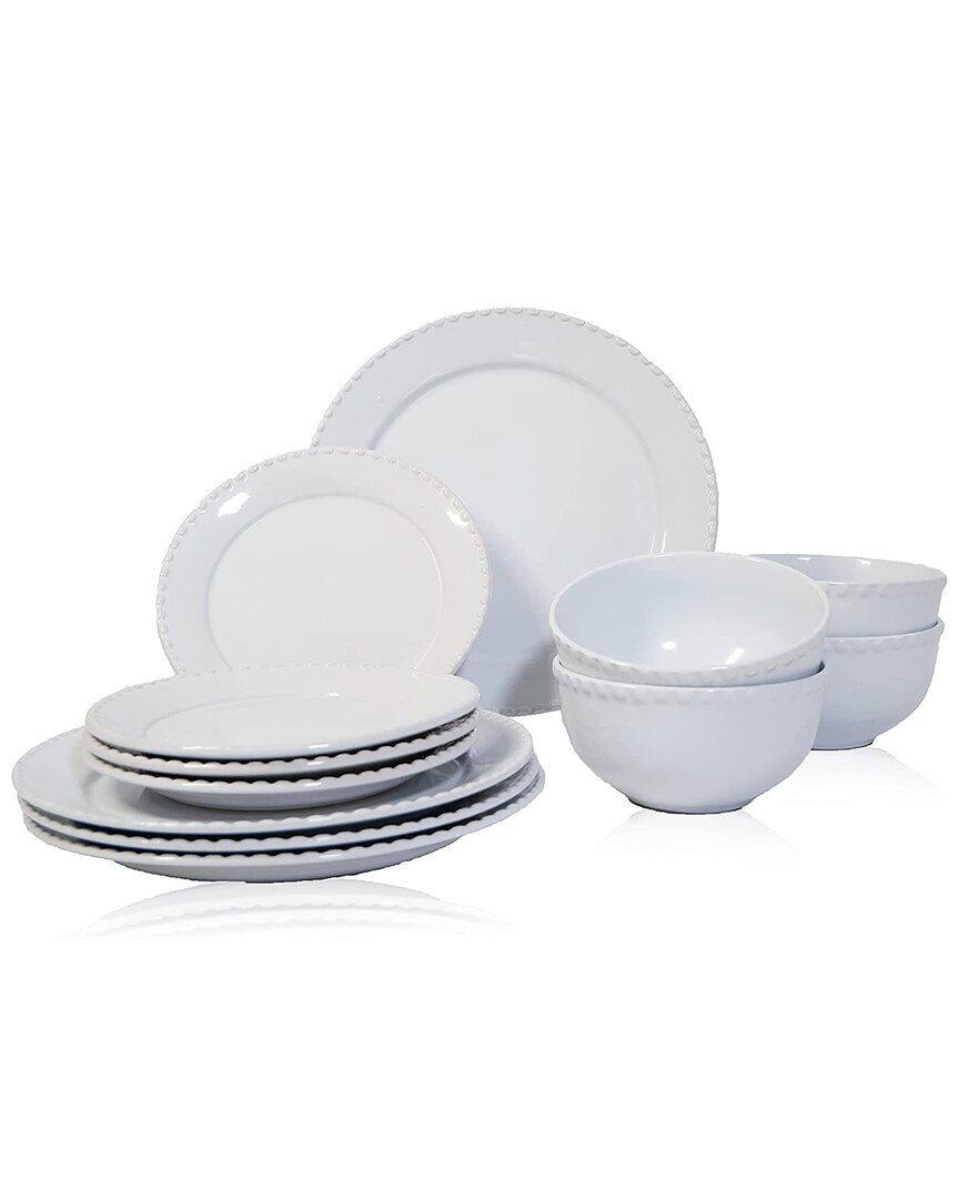 American Atelier Hamilton Beaded White 12 Pc Dinner Set Dinner Plate White NoSize