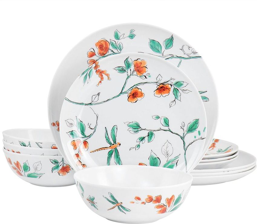 Martha Stewart 12pc Dragonfly Melamine Dinnerware Set White NoSize