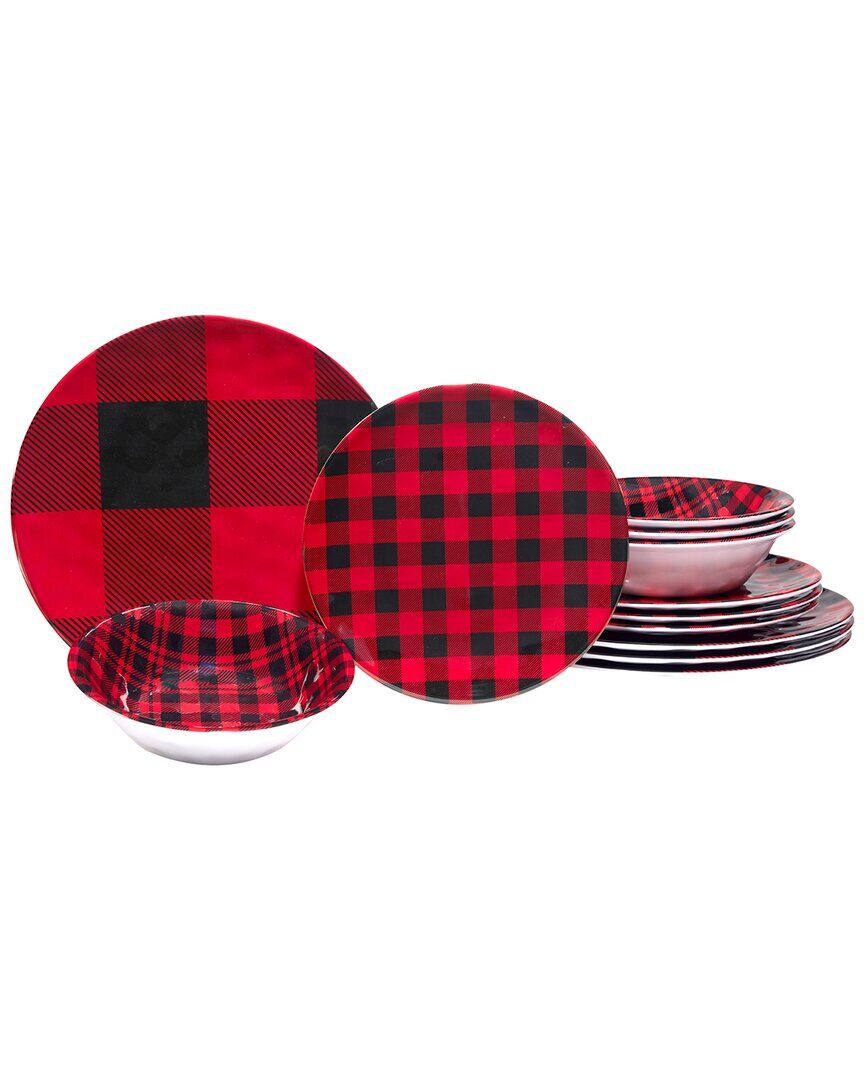 Certified International Red Buffalo Plaid 12pc Dinnerware Set NoColor NoSize