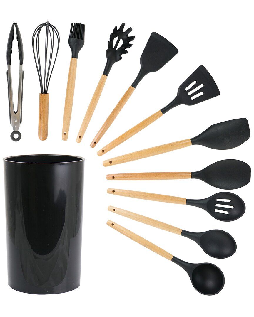 MegaChef Set of 12 Silicone & Wood Cooking Utensils NoColor NoSize