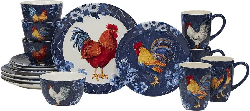 Certified International Indigo Rooster 16pc Dinnerware Set Blue NoSize