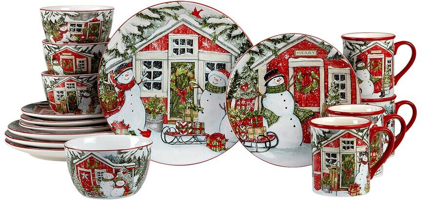 Certified International Snowman's Farmhouse 16pc Dinnerware Set Blue NoSize