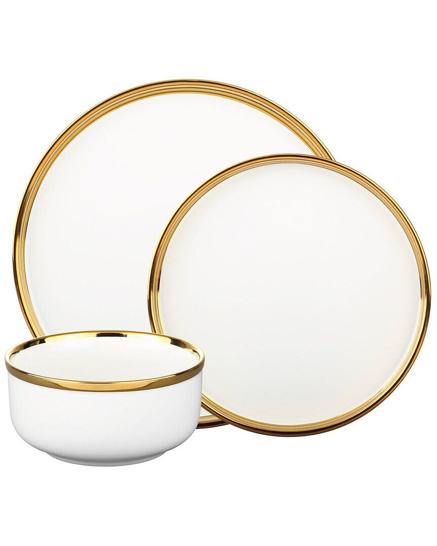 Godinger Hillcrest Black 12pc Gold Rim Dinnerware Set, Service For 4 Black NoSize