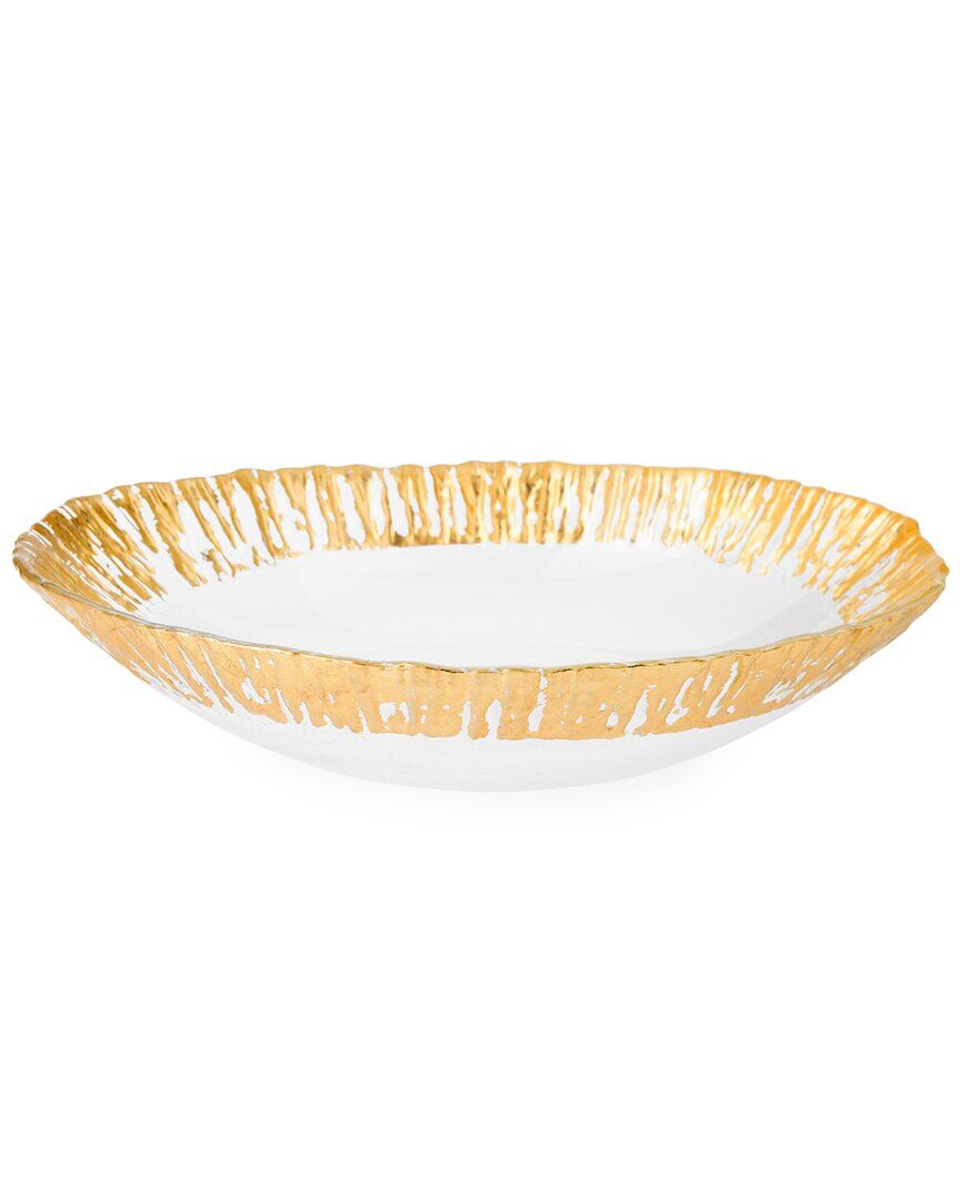 Alice Pazkus Clear Oval Shaped 11in Bowl With Gold Scalloped Design Gold NoSize