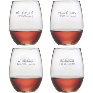 Susquehanna Glass Set of Four Jewish Words 21oz Stemless Wine Glasses NoColor NoSize