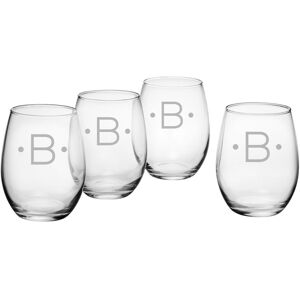 Susquehanna Glass Monogrammed Set of Four Dot Stemless Wine Glasses, (A-Z) NoColor o