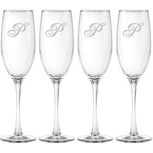 Susquehanna Glass Monogrammed Set of Four 8oz Champlain Grand Flutes, (A-Z) NoColor q