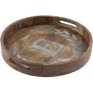 Gerson International GG Collection Heritage Collection Mango Wood Round Tray Letter "E" NoColor NoSize