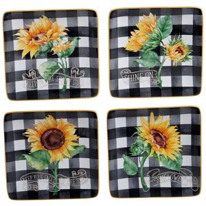 Certified International Set of 4 Sunflower Fields Canape Plates Multicolor NoSize