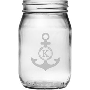 Susquehanna Glass Monogrammed Anchor Set of Four 14oz Mason Glasses, (A-Z) NoColor o