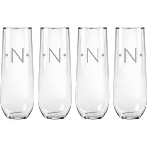 Susquehanna Glass Monogrammed Set of Four 8.5oz Dot Stemless Flutes, (A-Z) NoColor j