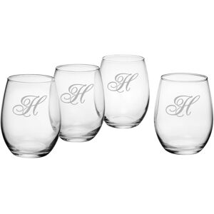 Susquehanna Glass Monogrammed Set of Four Champlain Stemless Wine Glasses, (A-Z) NoColor w