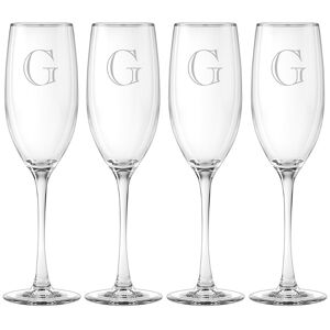 Susquehanna Glass Monogrammed Set of Four 8oz Engraver Grand Flutes, (A-Z) NoColor q