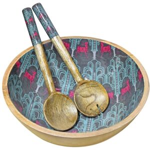 Tiramisu Deer Damask Salad Bowl with Salad Servers NoColor NoSize