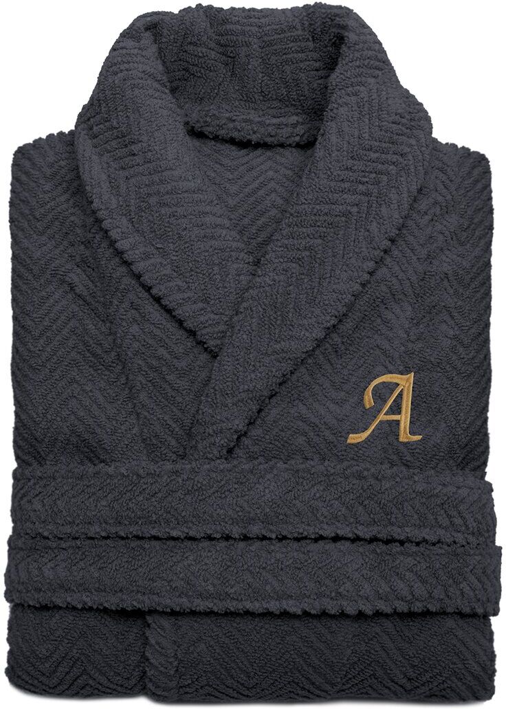 Linum Home Textiles Unisex Herringbone Weave Bathrobe (Monogram, A-Z) Grey v