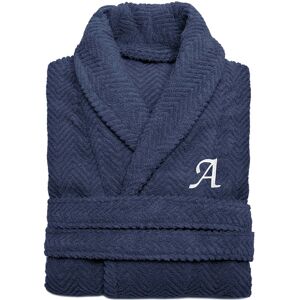 Linum Home Textiles Unisex Herringbone Weave Bathrobe (Monogram, A-Z) Blue c